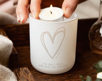 Love Heart Personalised Tea Light Holder With Candles - Engraved Candle Holder