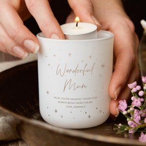 Wonderful Mum Gift - Gift For Mum Tealight Holder With Candles - Engraved Candle Holder- Personalised Gifts
