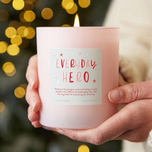 Thank You Gift Everyday Hero Pink Candle Scented Personalised Candle image 1