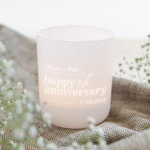 Wedding Anniversary Couple&#39;s Keepsake Gift Personalised Tealight Holder with Candles- Personalised Gifts
