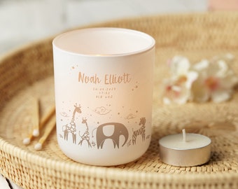 New Baby Gift Personalised Animal Tea Light Holder with Candles