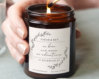 Personalised New Home Candle, Botanical Housewarming Gift