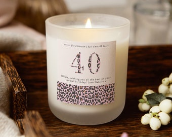 40th Birthday Gift Leopard Print Candle, Birthday Gift for Friend, Birthday Gift for Her