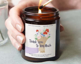 Thank You Gift, Thank You So Much Personalised Candle, Scented Apothecary Candle