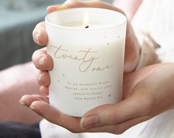 21st Birthday Gift Candle: Etched Glass Keepsake