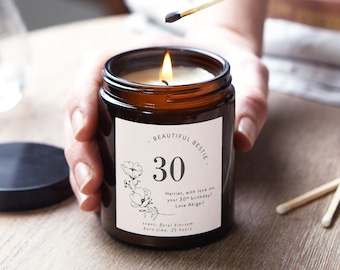 Personalised 30th Birthday Candle Gift: Floral Soy Wax, Custom Scent
