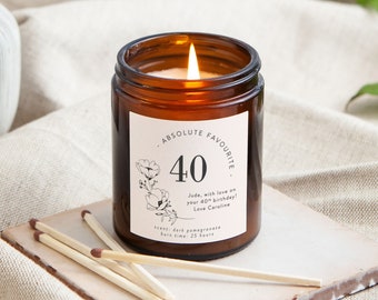 40th Birthday Gift Personalised Candle, Birthday Gift for Friend, Birthday Gift for Her