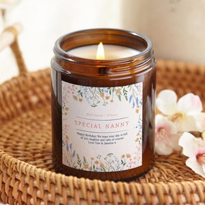 Mothers Day Gift For Nanny - Nanny Birthday Gift Floral Candle - Personalised Scented Candle- Personalised Gifts