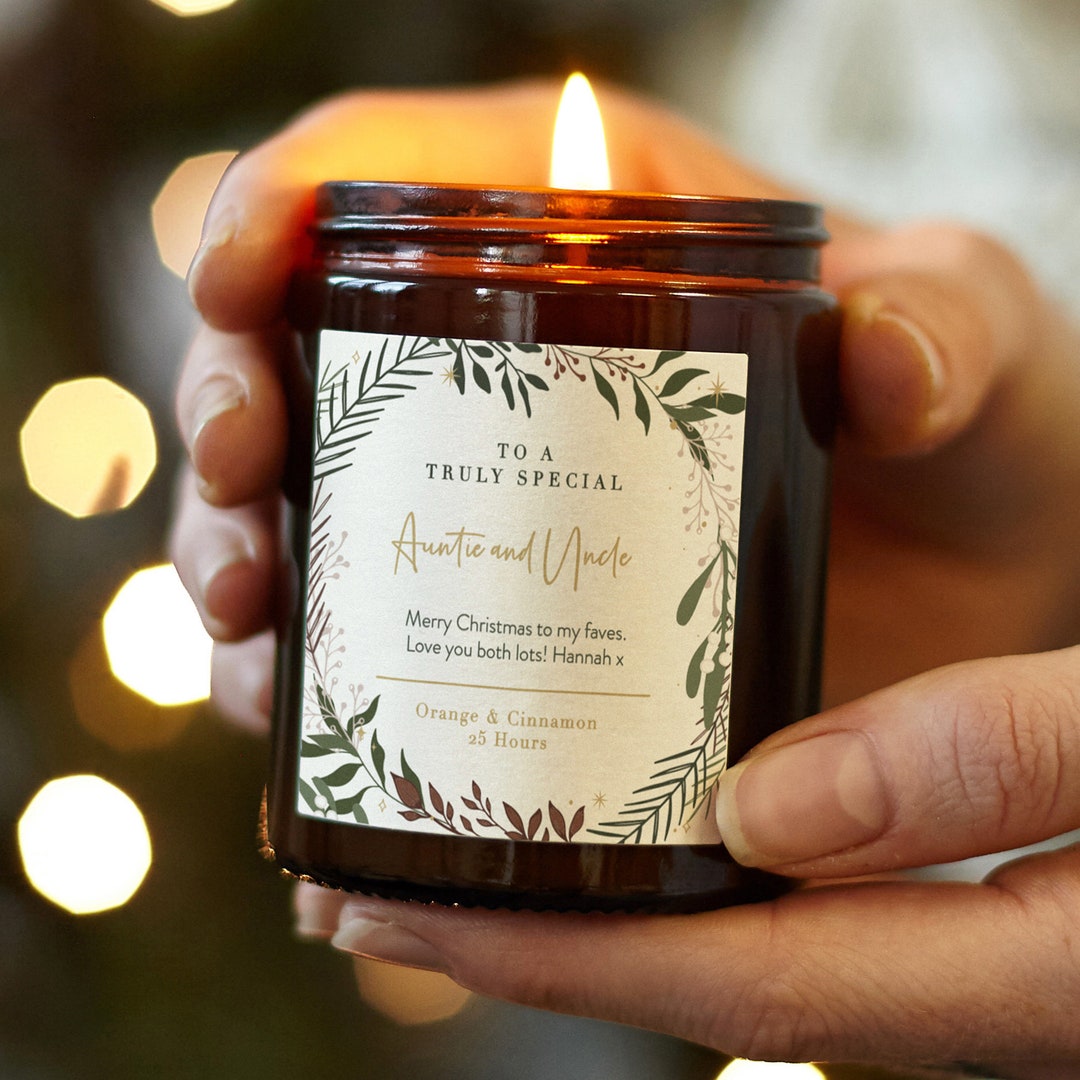 Auntie and Uncle Christmas Gift Personalised Botanical Candle, Christmas Gift, Christmas Scented