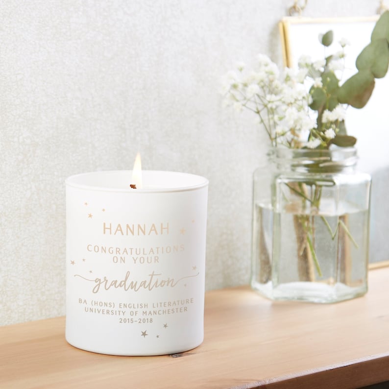 Graduation Gift Personalised Candle, Graduate Gifts For Her, Personalised Engraved Candle image 1