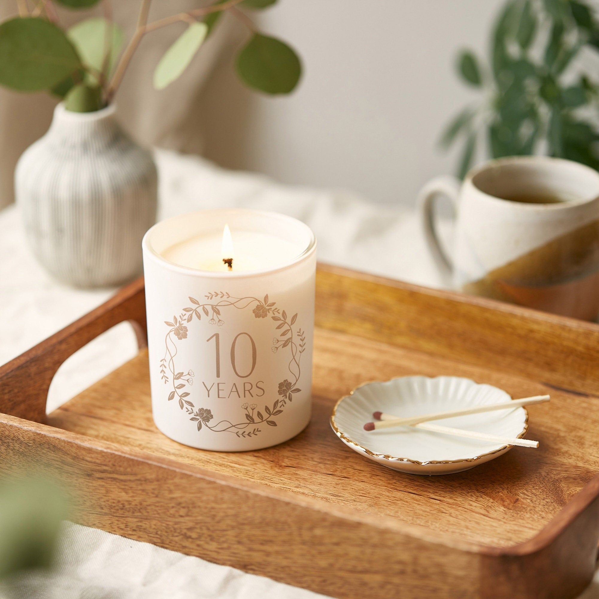 10th Anniversary Candle Gift: Personalised Tin Anniversary, Floral