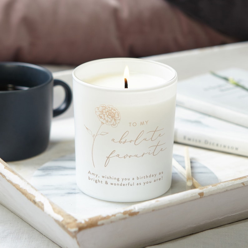 Personalised Etched Candle Gift: Floral Soy Wax Candle for Friend - Thumbnail 2