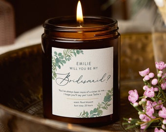 Be My Bridesmaid Gift, Personalised Bridesmaid Proposal, Scented Botanical Candle