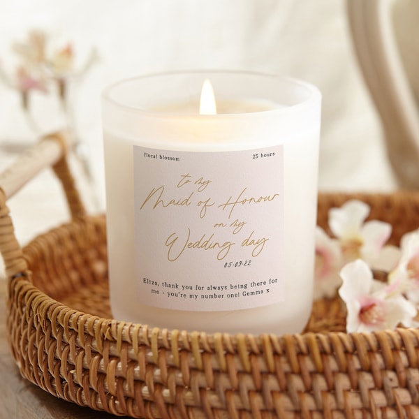 Maid of Honour Gift Blush Gold Script Candle - Frosted Glass Scented Candle