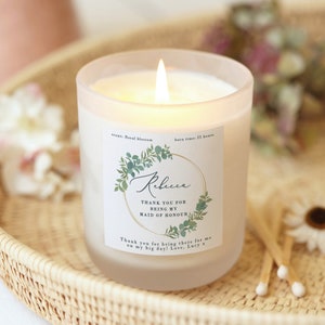 Maid of Honour Gift Botanical Candle - Frosted Glass Scented Candle - Personalised Gifts