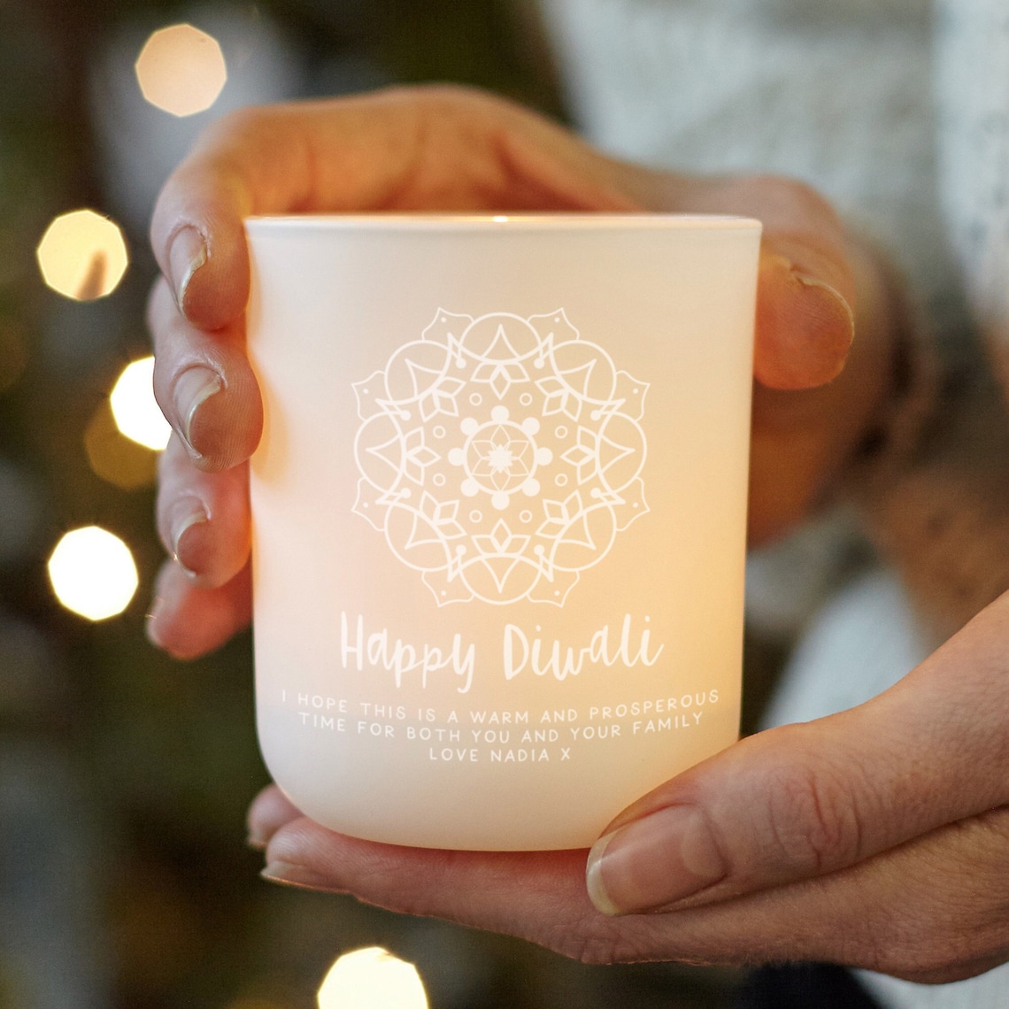 Diwali Tea Light Holder With Candles Personalised Gift For Diwali Tea Light Holder Keepsake image 1