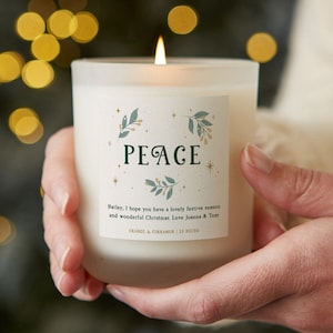 Christmas Decoration Gift, Peace Candle Personalised Gift For The Home, Christmas Scented Candle - Personalised Gifts
