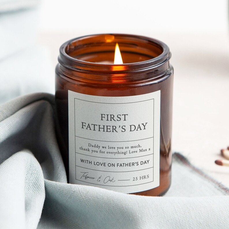 First Father's Day Gift Personalised Candle, Scented Apothecary Candle image 1