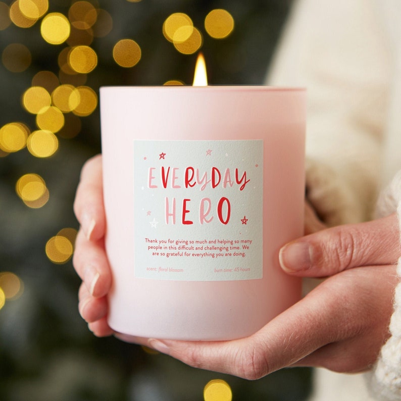 Thank You Gift Everyday Hero Pink Candle Scented Personalised Candle image 1