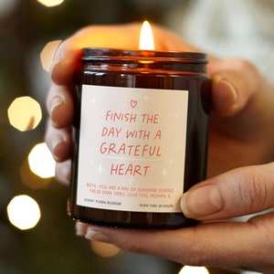 Gratitude Mindfulness Gifts For Her, Grateful Heart Positivity Self Care Gift, Scented Apothecary Candle, Christmas Gift - Personalised Gift