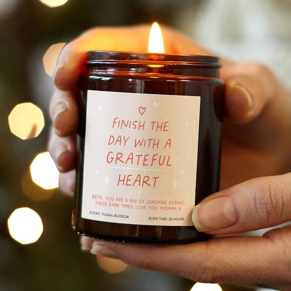 Gratitude Mindfulness Gifts for Her Grateful Heart Positivity Self Care Gift  Scented Apothecary Candle 