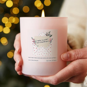 Carta de regalo de amistad, vela rosa personalizada, regalo de Navidad para un amigo.