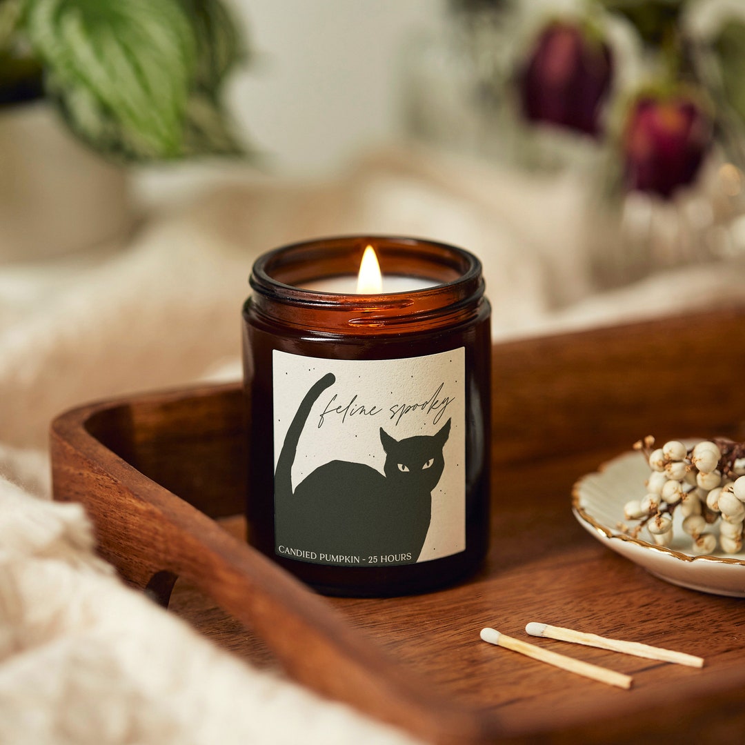 Halloween Candle Black Cat Feline Spooky Etsy