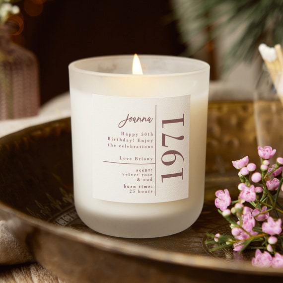 Personalised 50th Birthday Candle Gift: Frosted Soy Wax Candle
