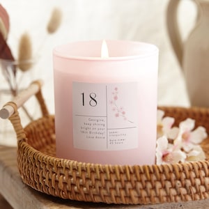 18th Birthday Gift Personalised Pink Floral Candle, Birthday Gift for Friend, Birthday Gift for Her- Personalised Gifts
