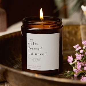 Calm Focused Balanced Mindfulness Candle, Affirmation Gifts For Her, Scented Apothecary Candle