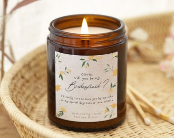 Will You Be My Bridesmaid Floral Candle, Personalised Apothecary Candle