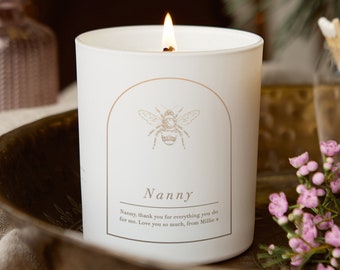 Nanny Gift Personalised Bee Candle Keepsake Christmas Gift, Christmas Scented Candle