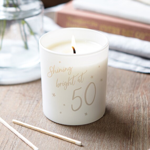 50th Birthday Candle Gift: Shining Bright Etched Glass