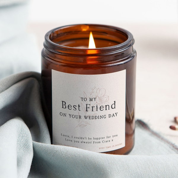 Best Friend Wedding Scented Candle, Unique Personalised Wedding Gift for Bride, Scented Apothecary Candle