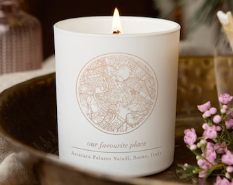 Gift for Wife Map Candle - Favourite Place Anniversary Gift - Engraved Scented Candle