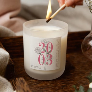 18th Birthday Gift Birth Year Floral White Candle, Birthday Gift for Friend, Birthday Gift for Her- Personalised Gifts