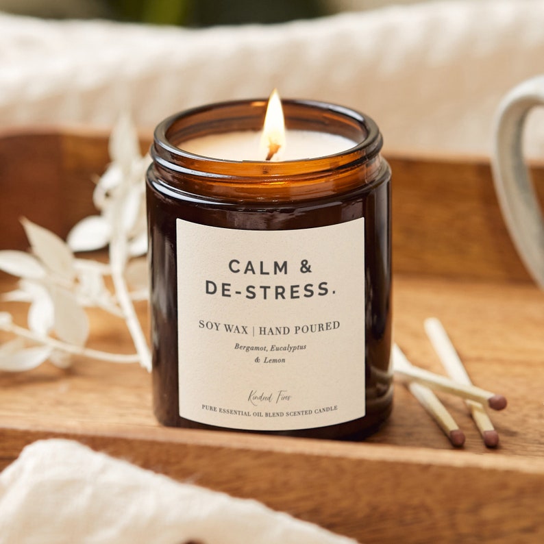 Calm & Destress Aromatherapy Candles, Well-being Candles, Essential Oil Scented Candle image 1