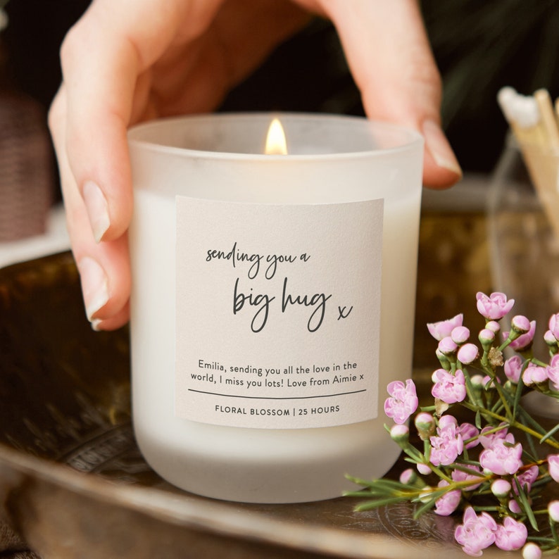 Thinking of You Gift Big Hug Script Candle, Christmas Gift, Christmas Scented Candle image 1