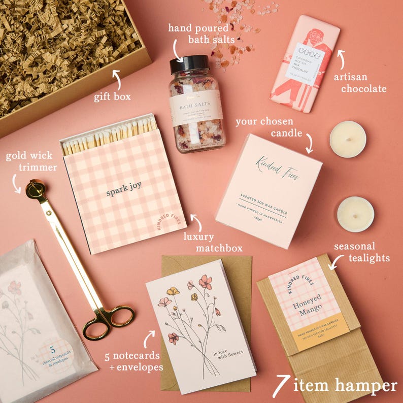 Personalised Initial Candle Gift: Floral Soy Wax Apothecary Jar 7 Item Hamper