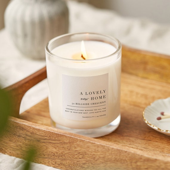 Personalised Housewarming Candle: Luxury Scented Soy Wax, New Home Gift