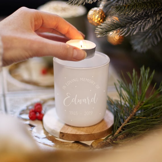 Personalised Memorial Tealight Holder: Engraved Remembrance Gift with Soy Candles
