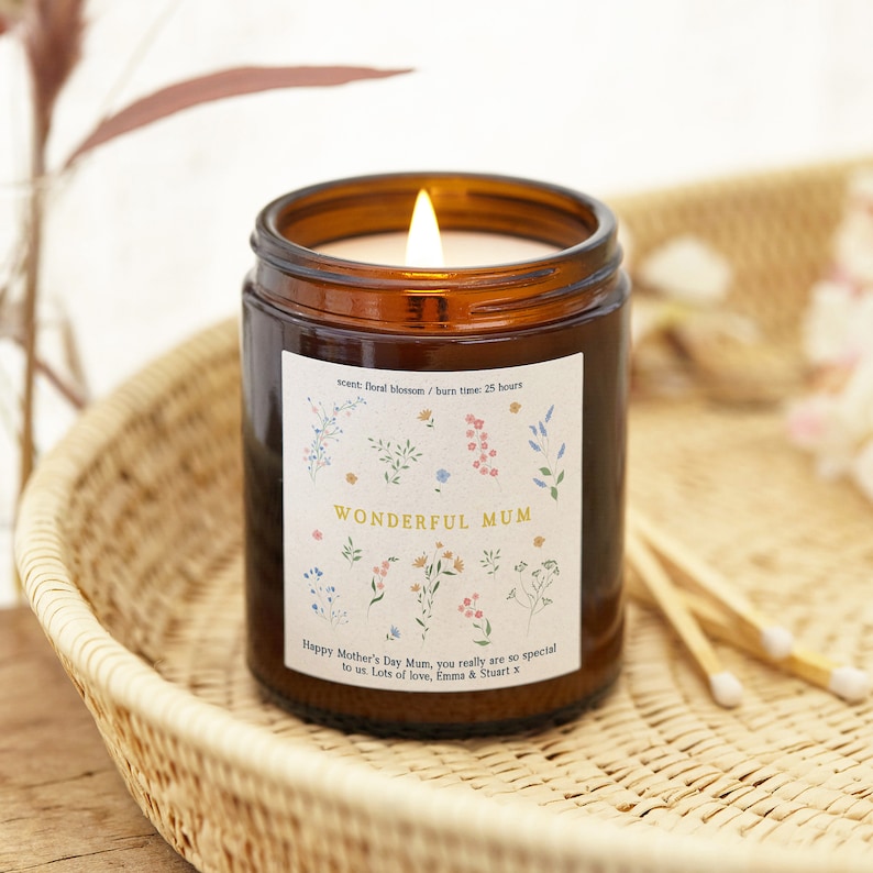 Personalised Mother's Day Candle: Scented Soy Wax, Wildflower Label image 1