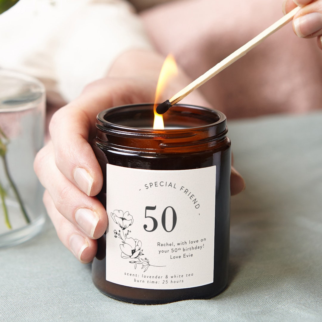 50th Birthday Gift Personalised Candle, Birthday Gift for Friend