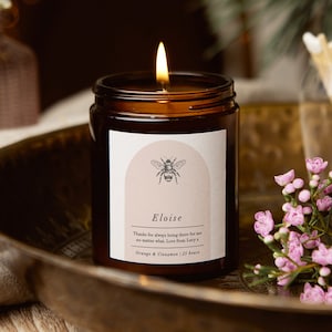 Personalised Bee Candle Gift: Soy Wax Apothecary Jar, Custom Message
