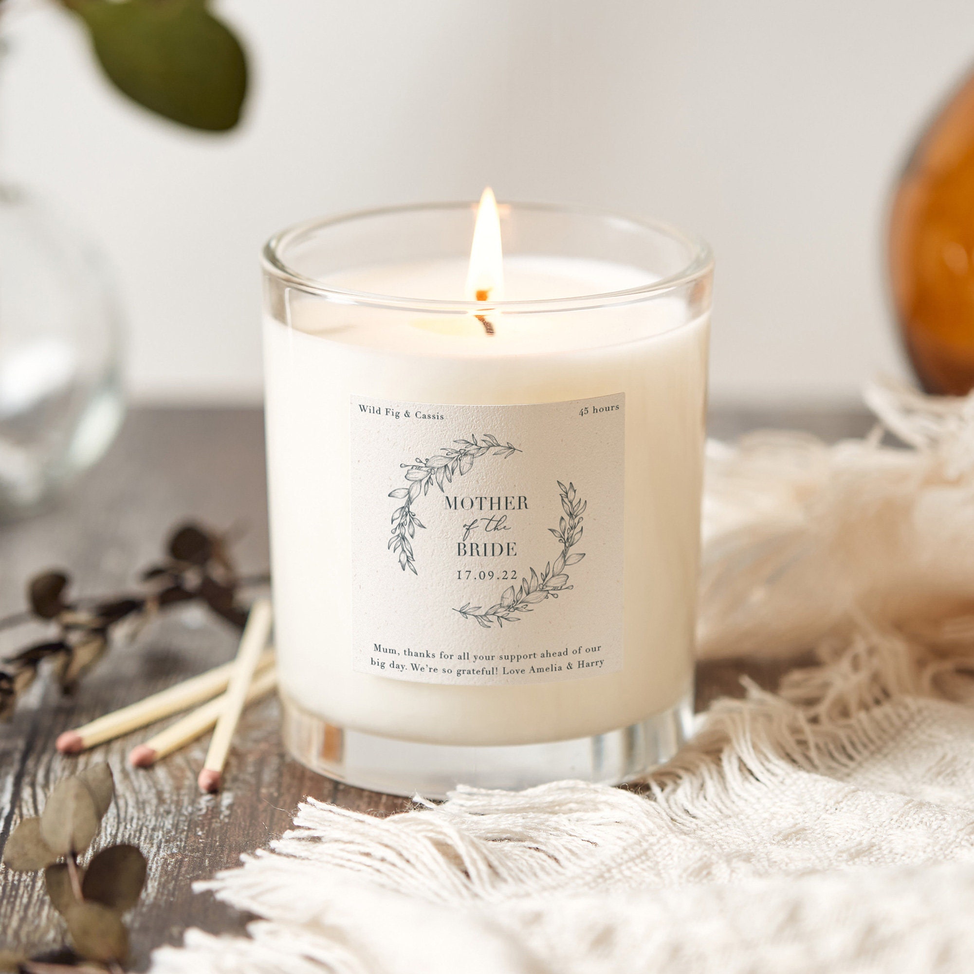 Mother of the Bride Personalised Luxury Candle Botanical Wreath