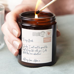 Presente de casamento para noiva, vela com carta de amor, presente de casamento personalizado exclusivo para casal, noiva