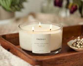 3 Wick Large Aromatherapy Candles, Sleep, De-stress, Happiness, Focus, Energy, Toxin Free