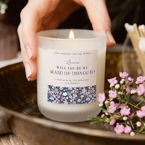 Be My Maid of Honour Floral Personalised Candle - Frosted Glass Scented Candle - Personalised Gifts