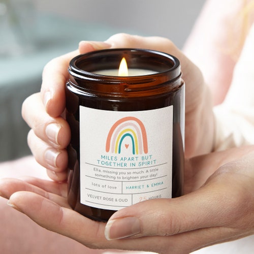 Thinking Of You Personalised Gift, Together in Spirit Rainbow Gifts, Apothecary Candle