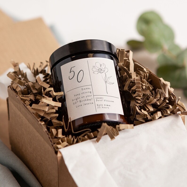 50th Birthday Gift Floral Personalised Candle